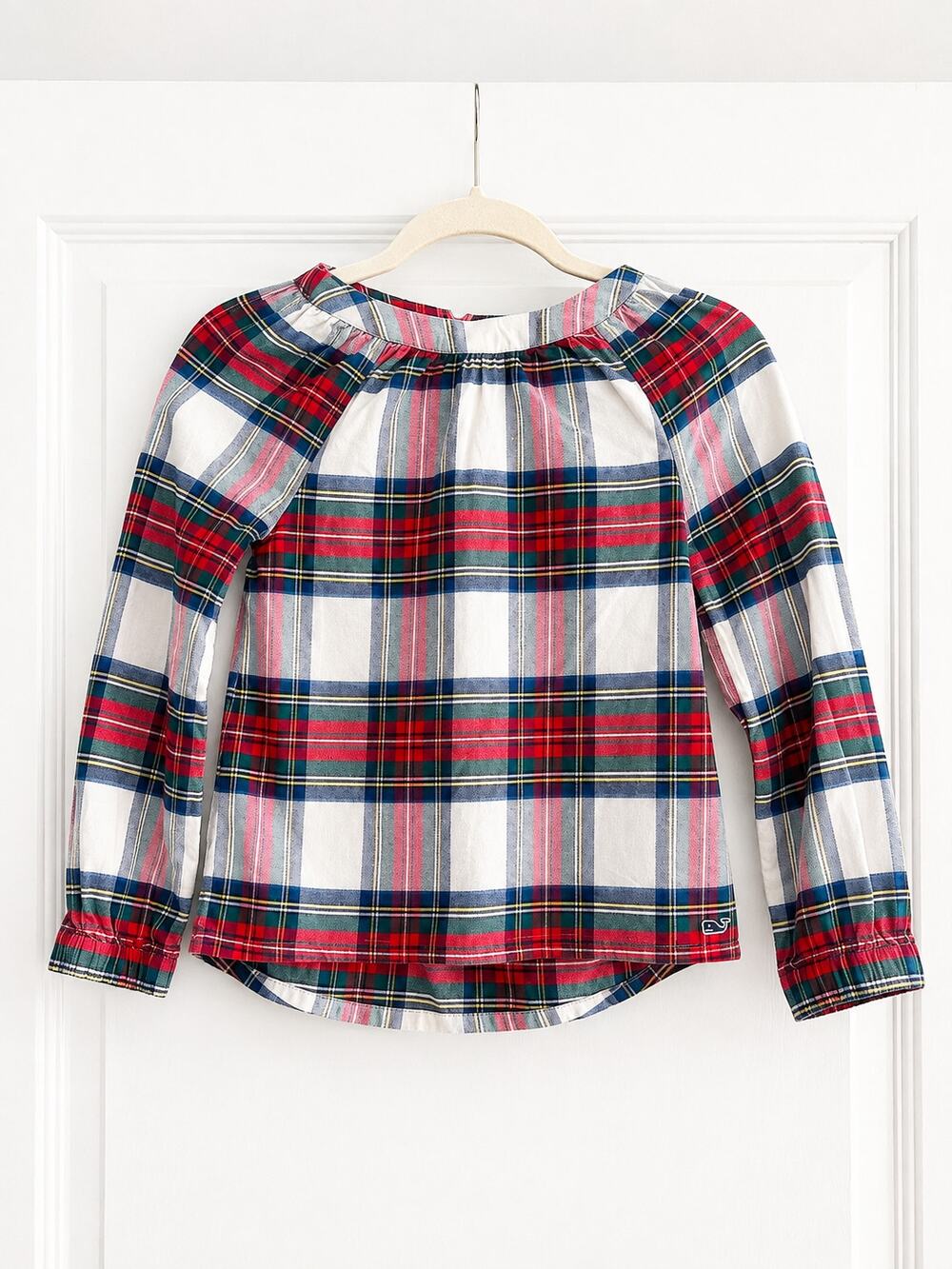 Vineyard Vines Girls M Plaid Peasant Blouse 100% Cotton Long Sleeve Holiday Top